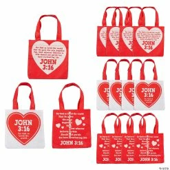 Flash Sale 🔥 8" x 8" Mini John 3:16 Valentine’s Day Nonwoven Tote Bags - 12 Pc. ⌛