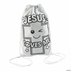 oriental trading shop 37 Best Sale 🎉 Color Your Own Medium Jesus Loves Me Drawstring Bags - 12 Pc. 😀