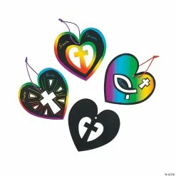 Promo ✨ Magic Color Scratch Religious Heart Ornaments - 24 Pc. 🥰